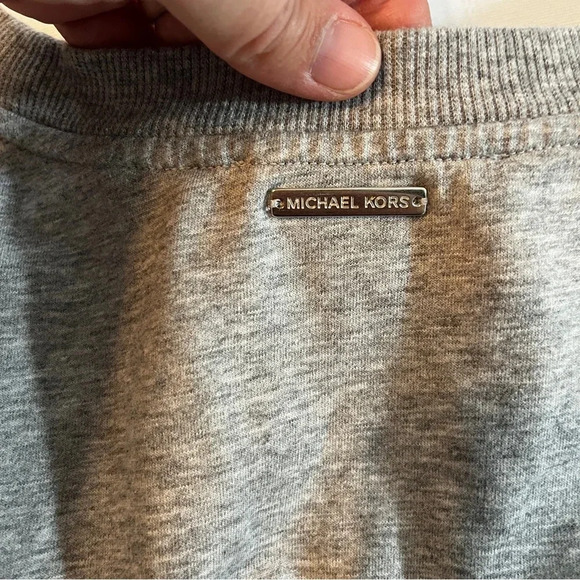 Michael Kors Cropped Smock Ruffle Waist Gray Sweatshirt Size Large Cotton Blend - Picture 4 of 8